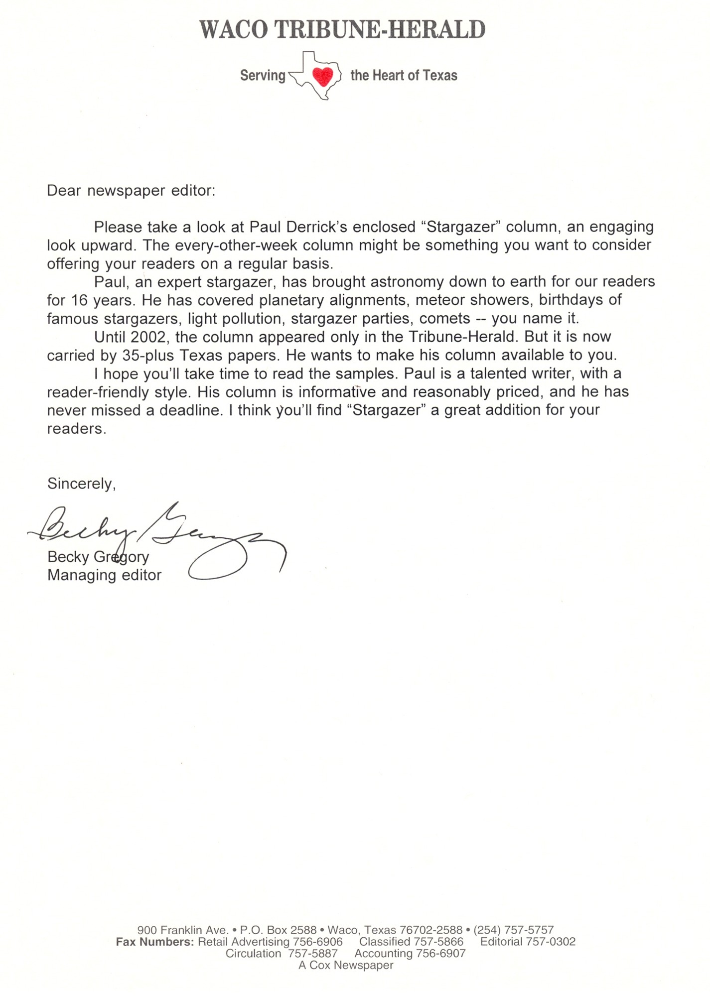 Becky Gregory's reference letter